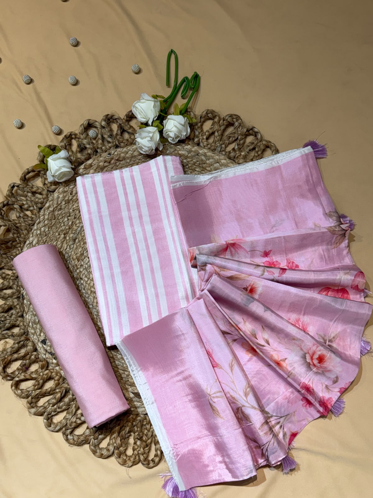 Organza satin with digital print (unstitched)