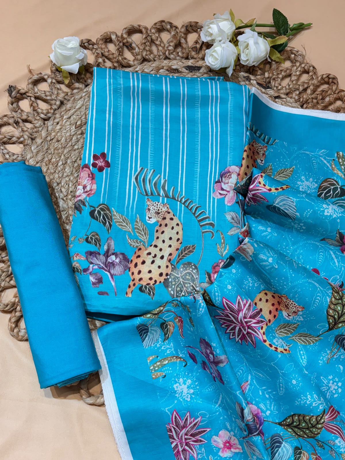 Satin linen fabric with digital print (unstitched)