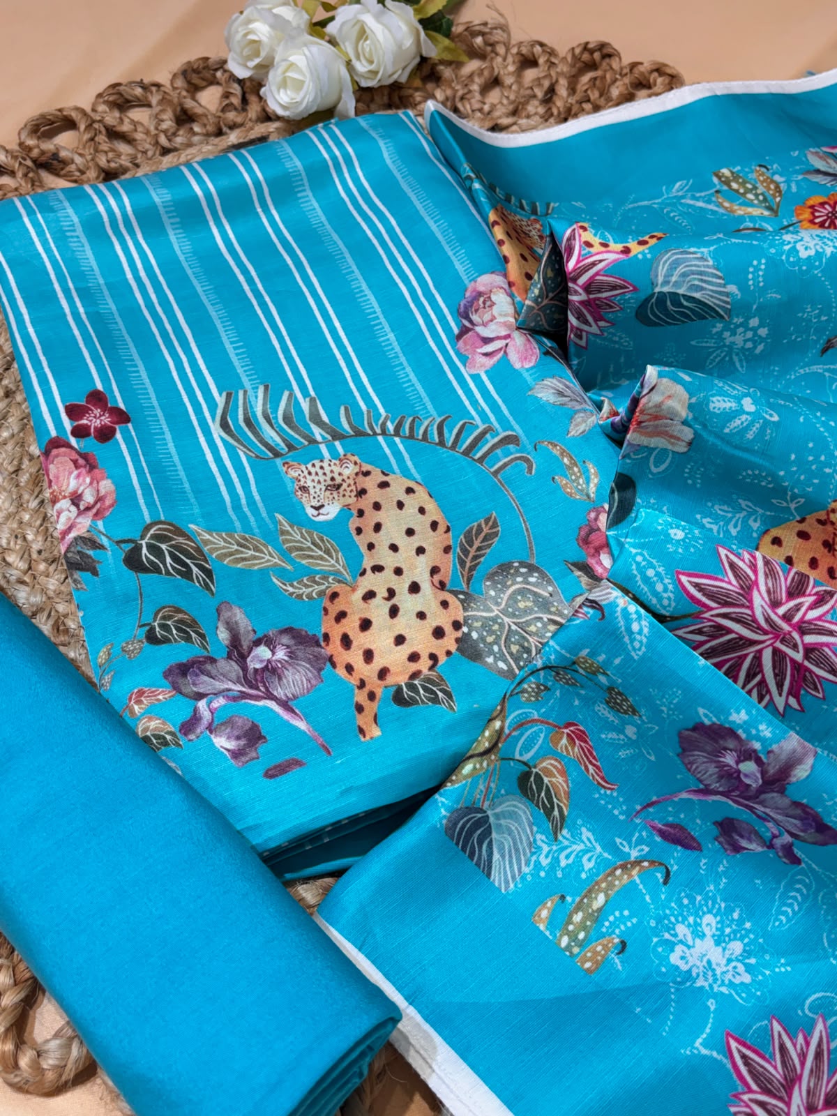 Satin linen fabric with digital print (unstitched)