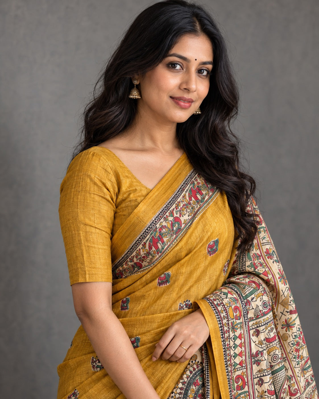 Pure Tusser Matka Madhubani Print Saree