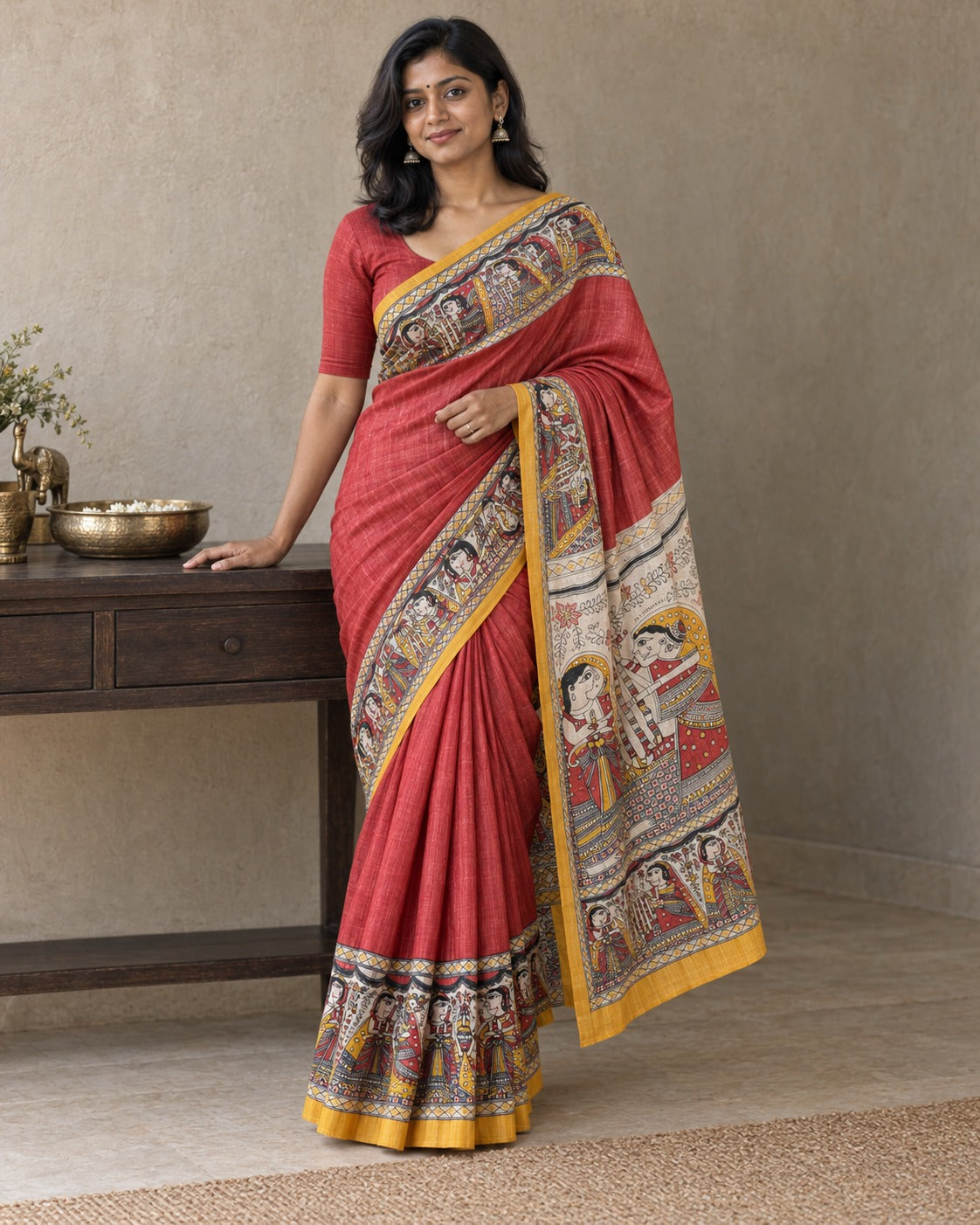 Pure Tusser Matka Madhubani Print Saree