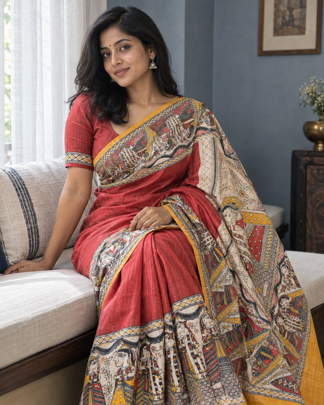Pure Tusser Matka Madhubani Print Saree