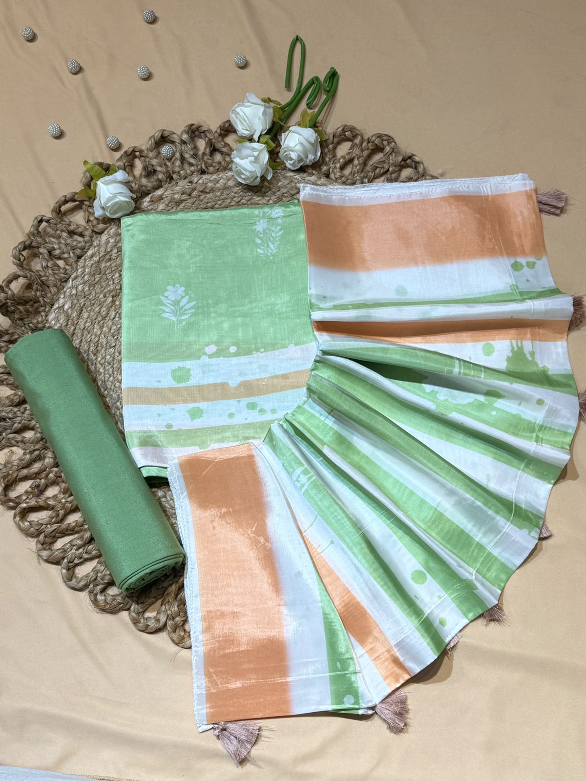 Organza satin with digital print (unstitched)