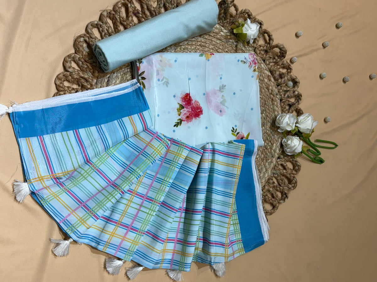 Organza satin with digital print (unstitched)