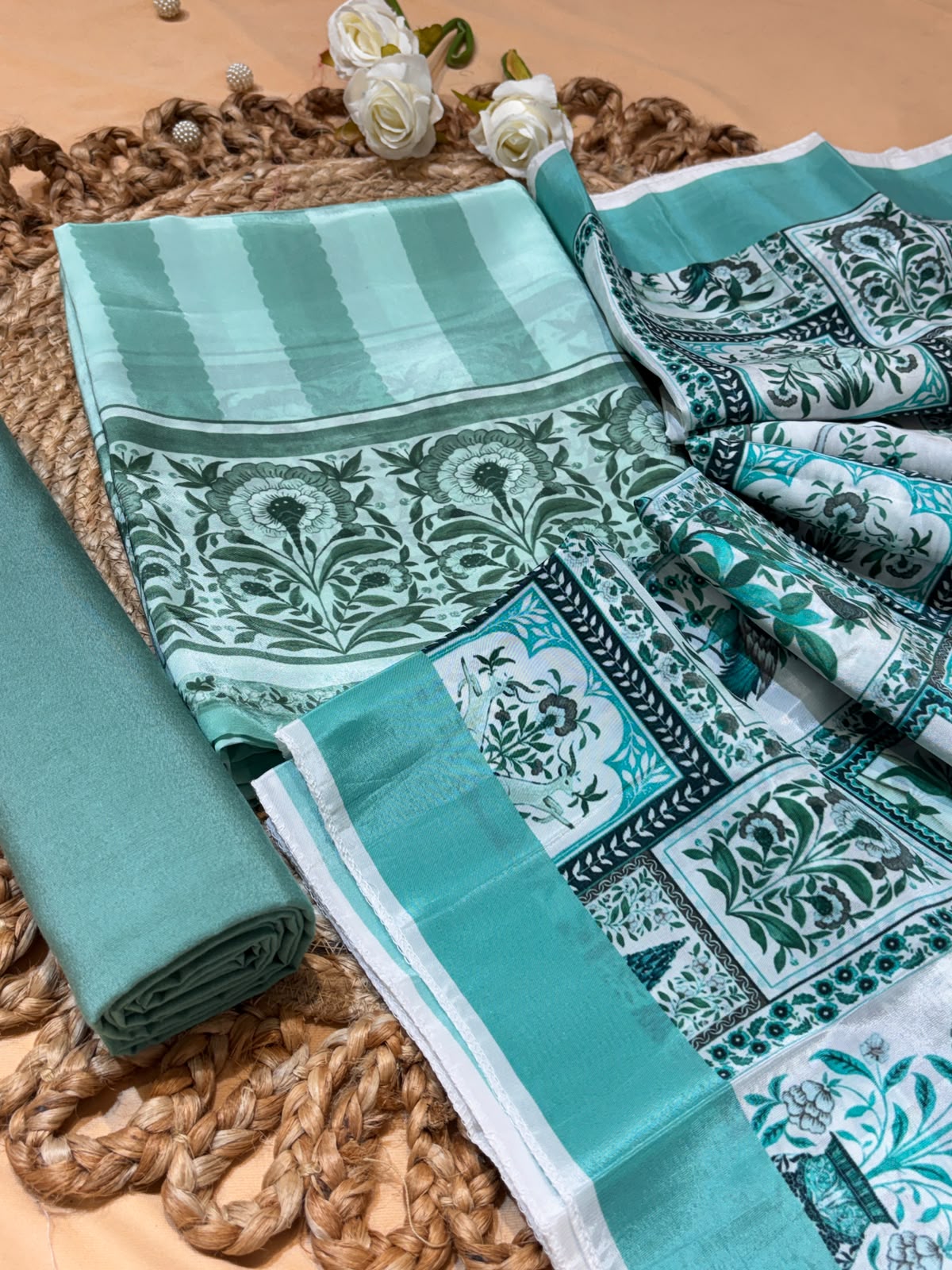 Organza satin with digital print (unstitched)