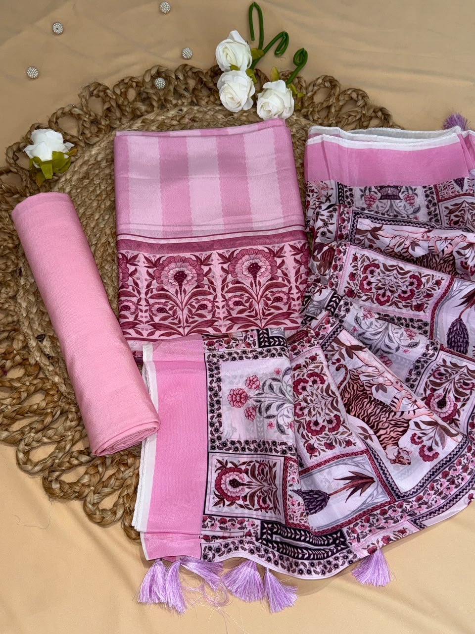 Organza satin with digital print (unstitched)