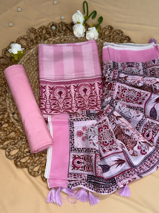 Organza satin with digital print (unstitched)