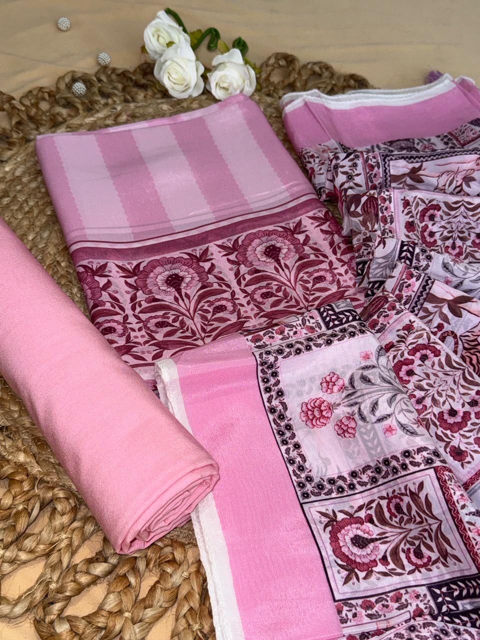 Organza satin with digital print (unstitched)