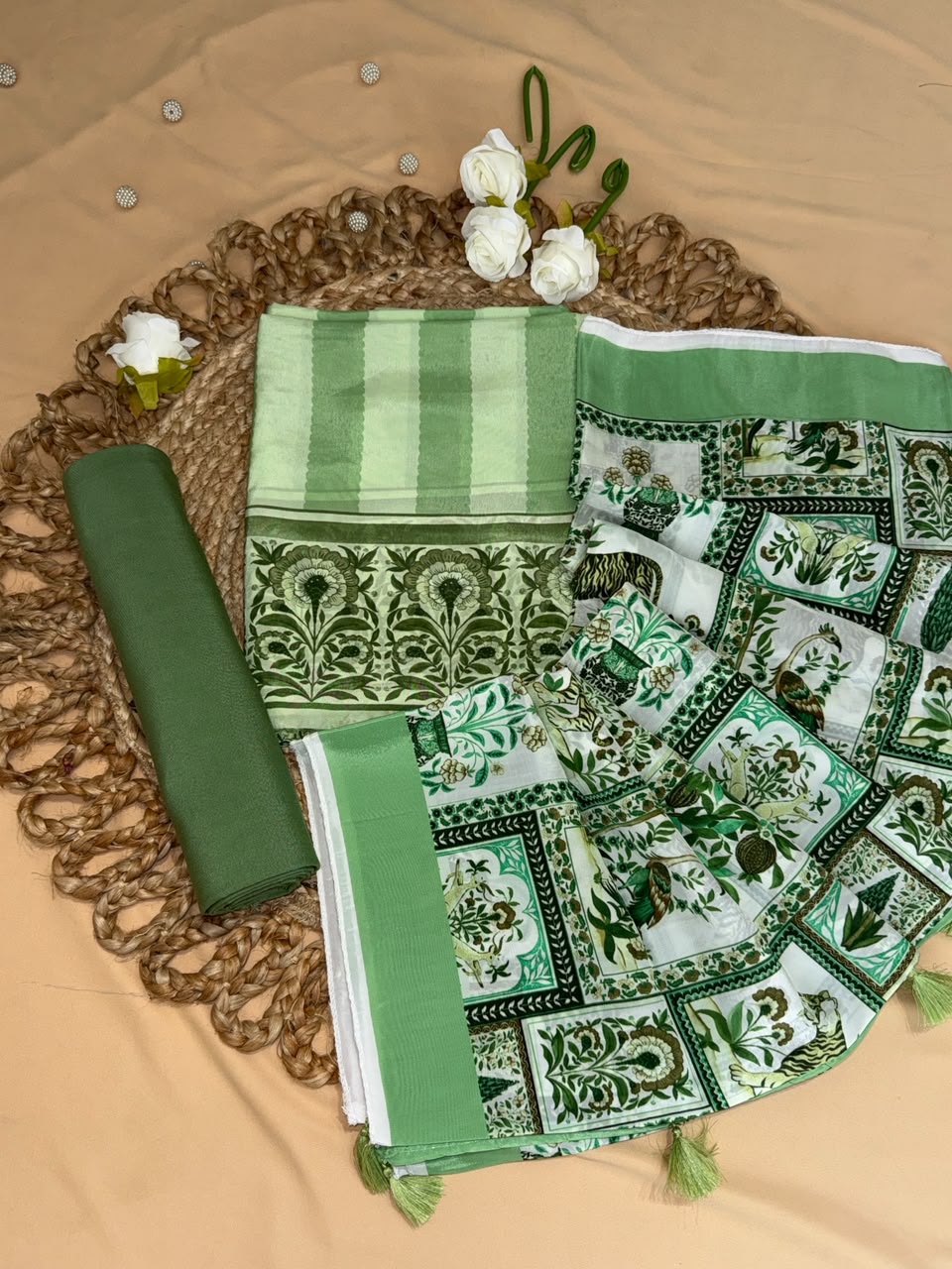 Organza satin with digital print (unstitched)