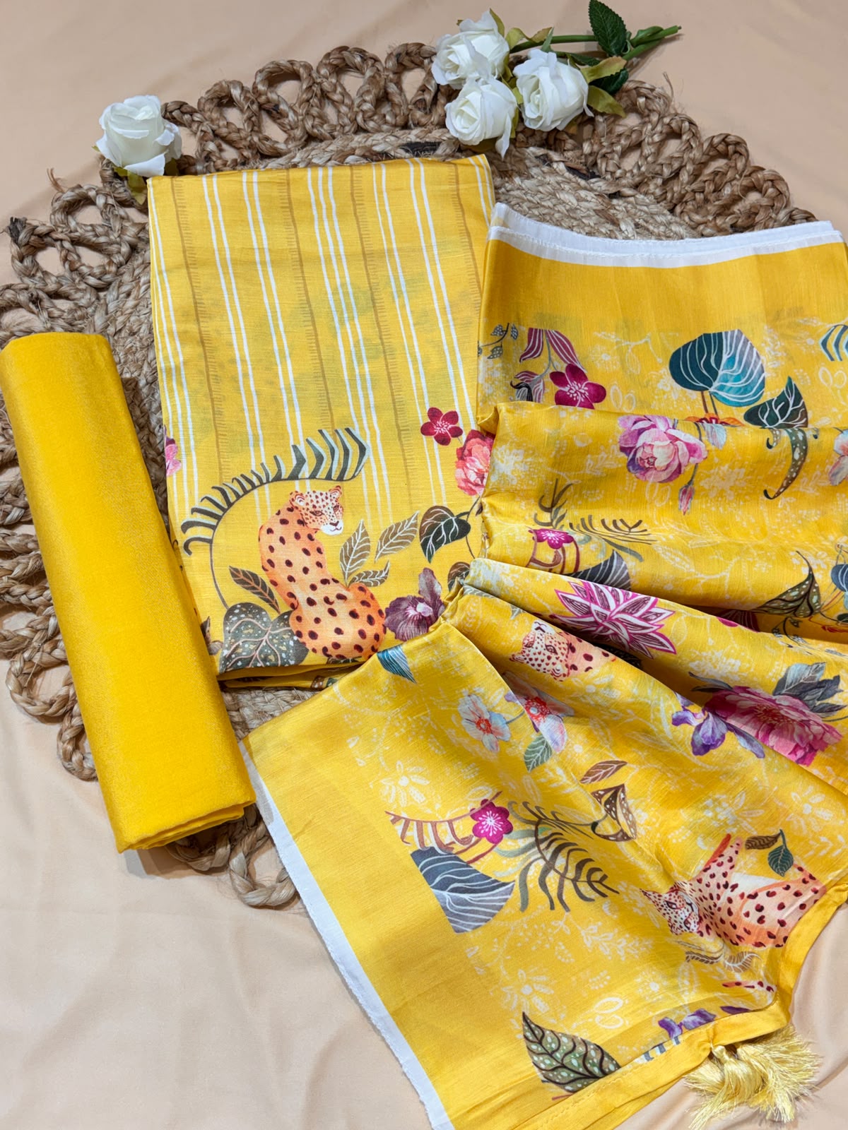 Satin linen fabric with digital print (unstitched)