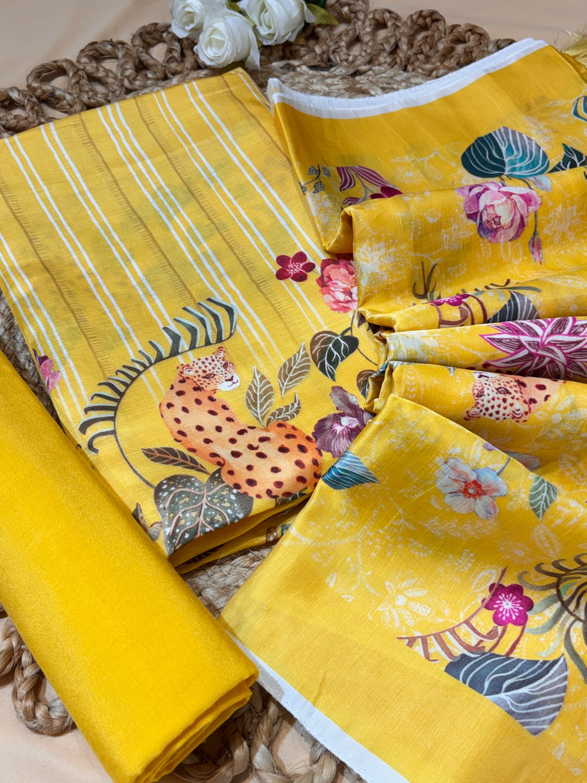 Satin linen fabric with digital print (unstitched)