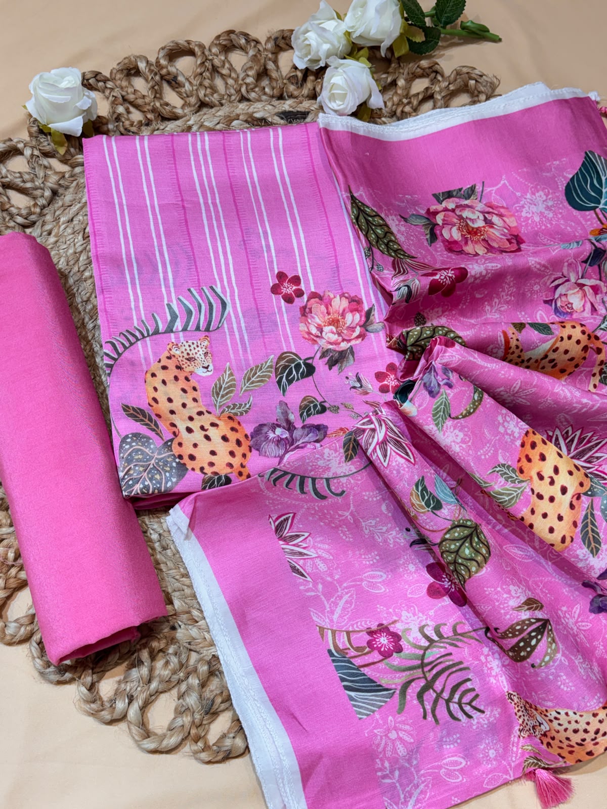 Satin linen fabric with digital print (unstitched)