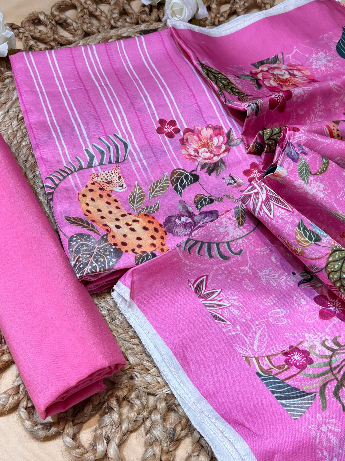 Satin linen fabric with digital print (unstitched)