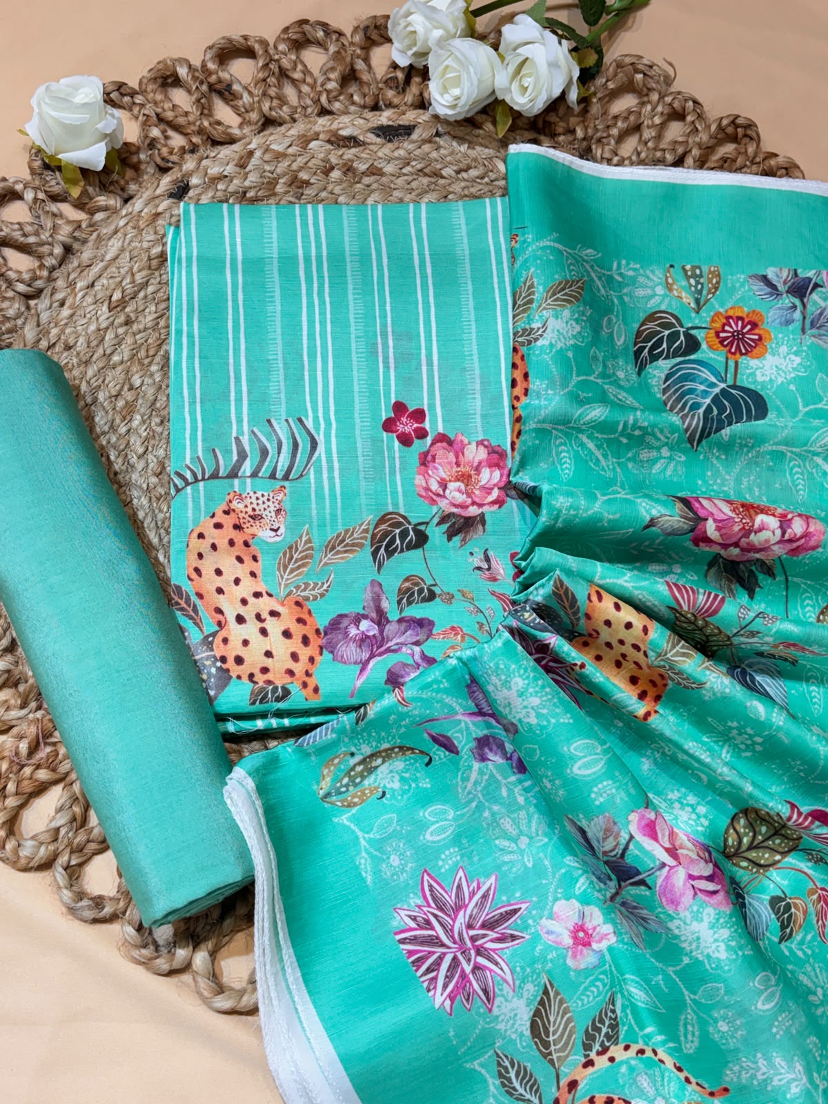 Satin linen fabric with digital print (unstitched)