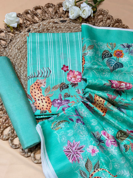 Satin linen fabric with digital print (unstitched)