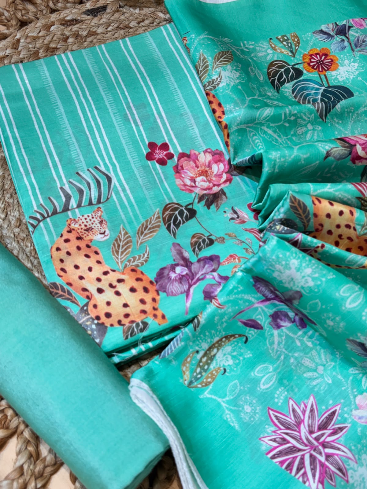 Satin linen fabric with digital print (unstitched)