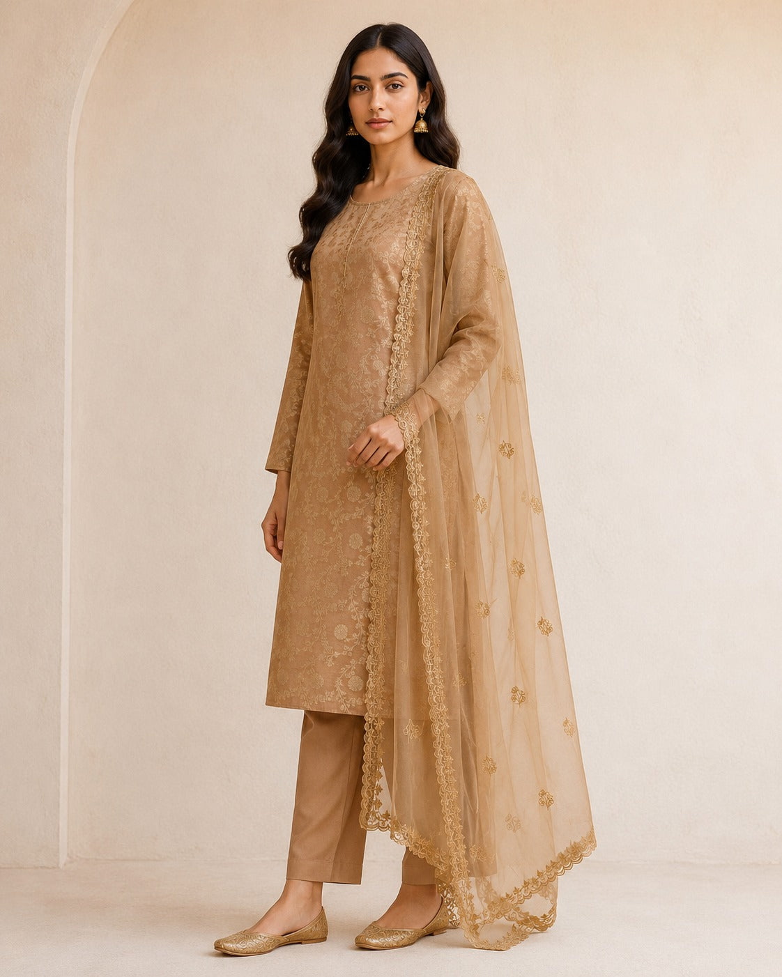Suit Tissue Brocade with Organza Embroidered Dupatta (Unstitched)