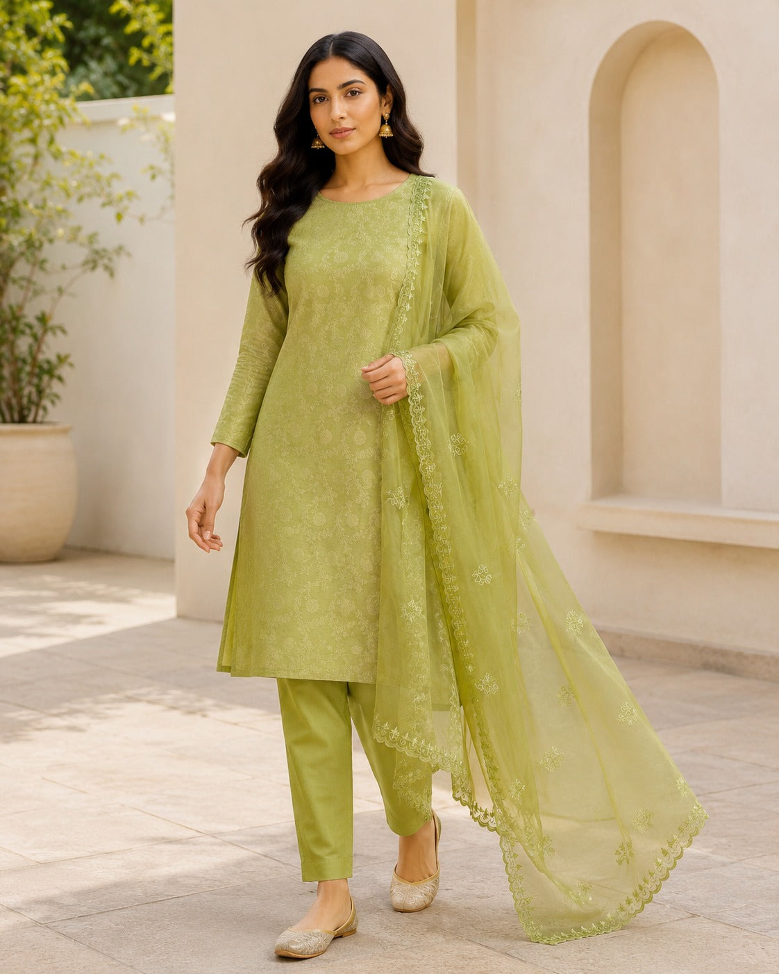 Suit Tissue Brocade with Organza Embroidered Dupatta (Unstitched)