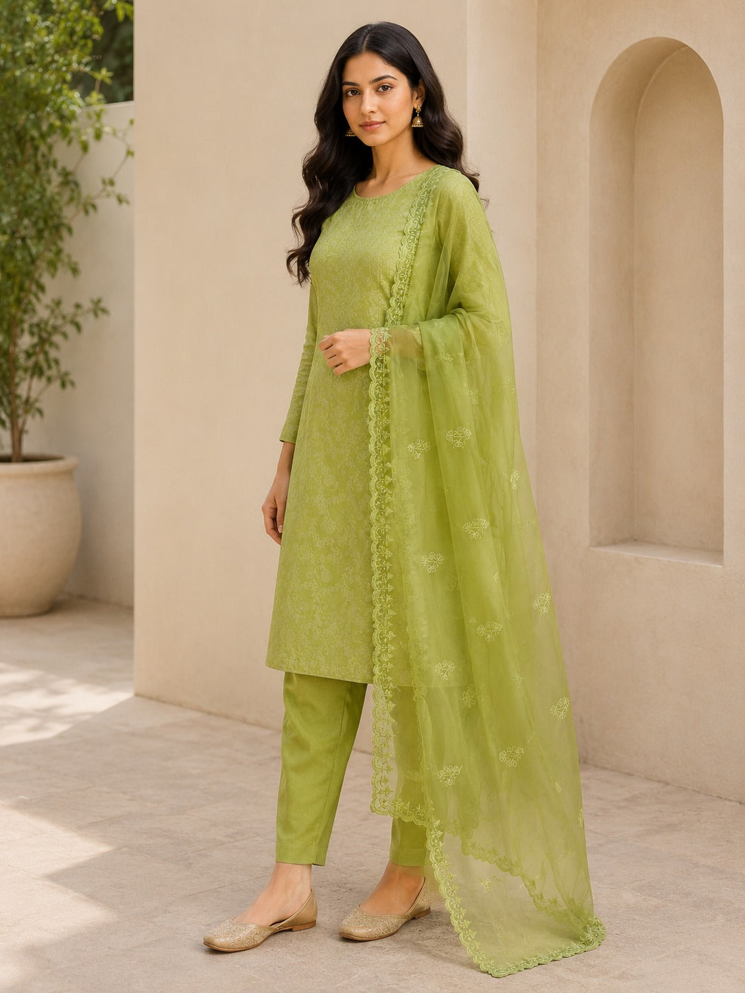 Suit Tissue Brocade with Organza Embroidered Dupatta (Unstitched)