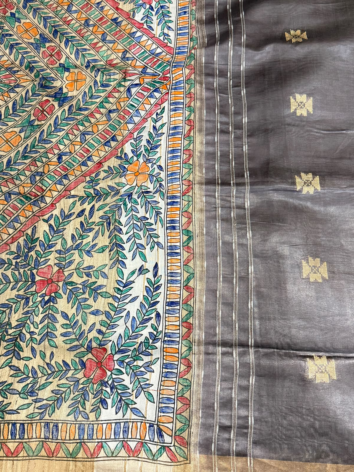 Pure Tusser Matka Madhubani Print Saree