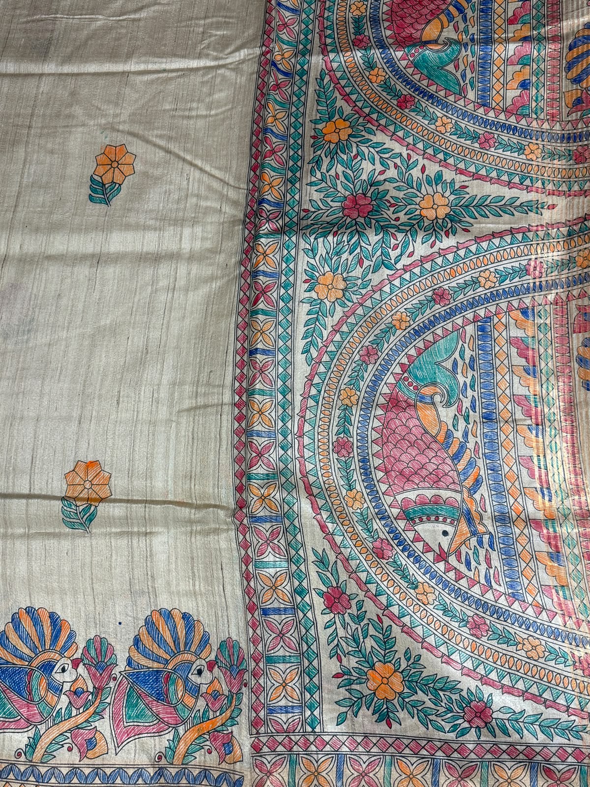 Pure Tusser Matka Madhubani Print Saree