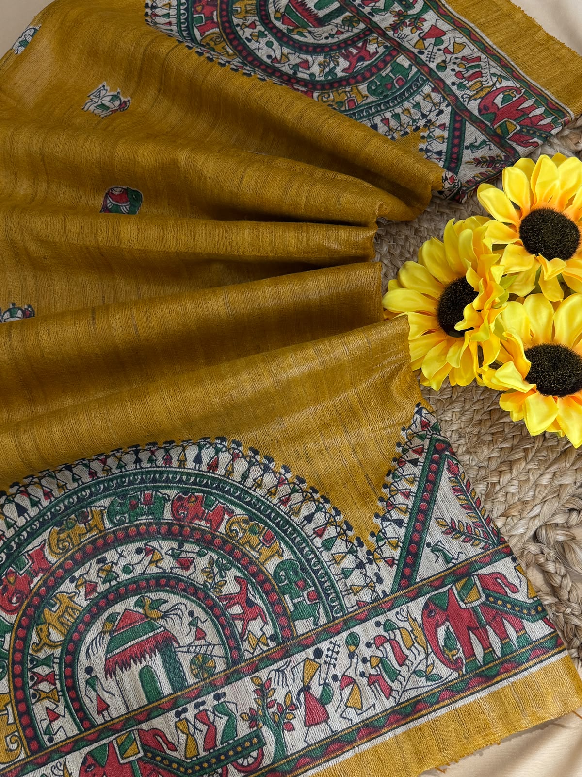 Pure Tusser Matka Madhubani Print Saree