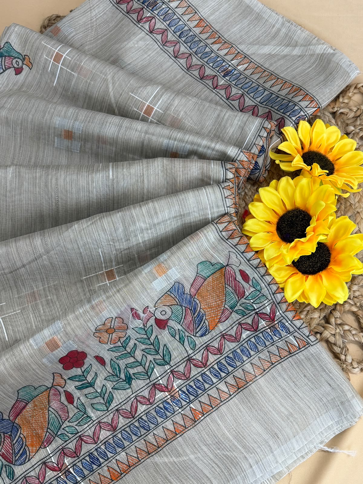 Pure Tusser Matka Madhubani Print Saree