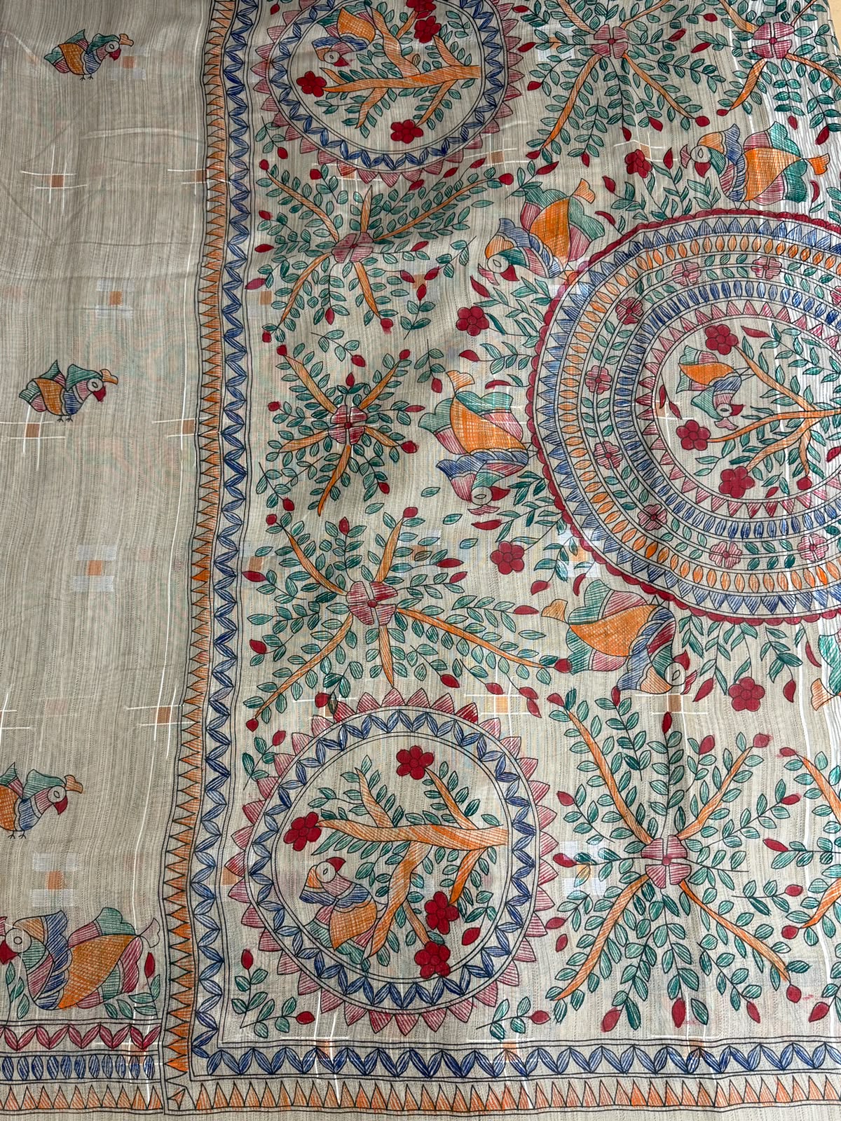 Pure Tusser Matka Madhubani Print Saree