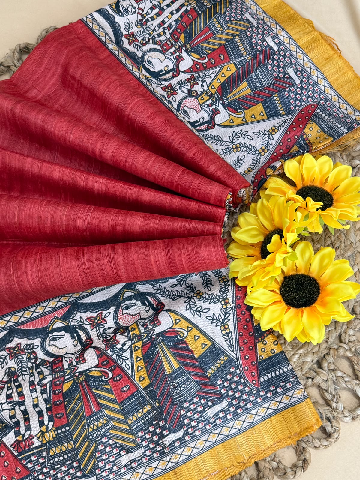 Pure Tusser Matka Madhubani Print Saree