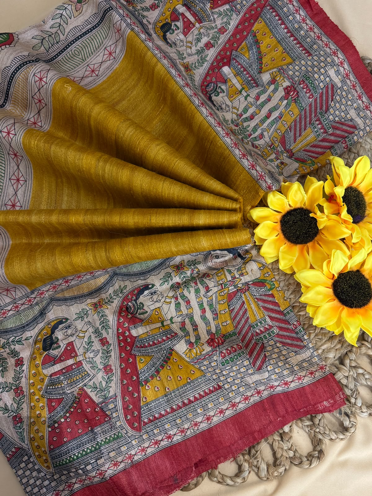 Pure Tusser Matka Madhubani Print Saree