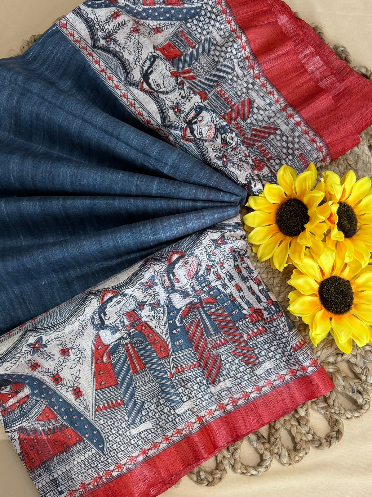 Pure Tusser Matka Madhubani Print Saree