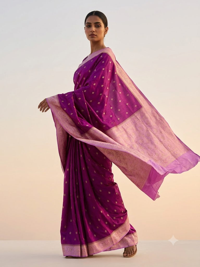 Mashroo Satin Contrast Pallu & Border Saree