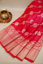 Rani Pink Mashroo Silk Saree with Zari Buti and Ornate Border