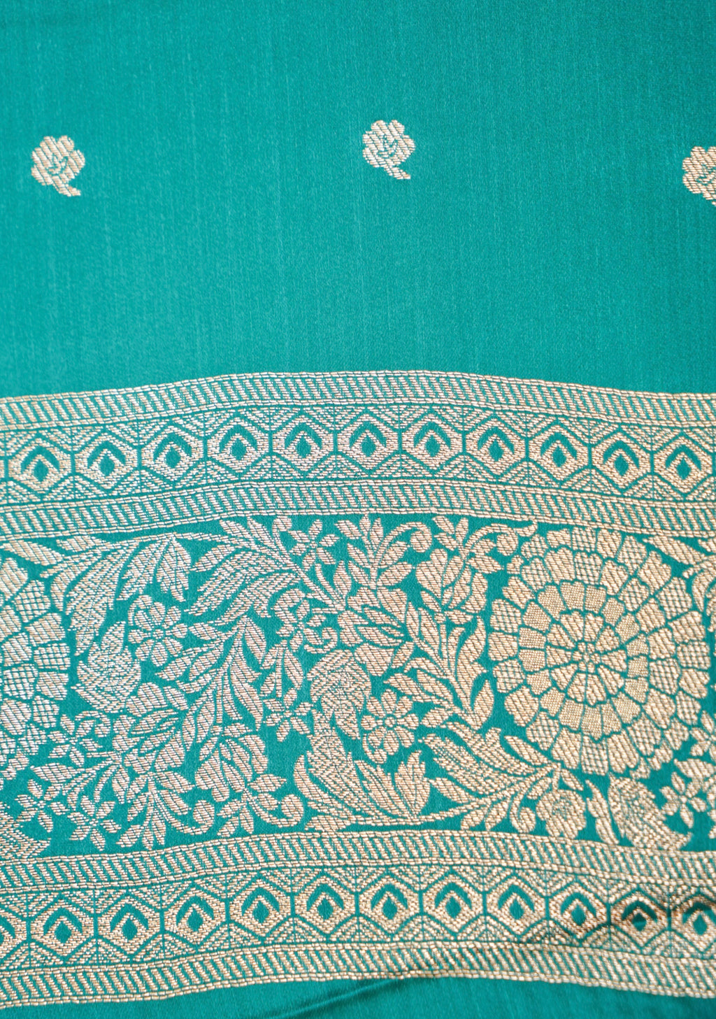 Emerald Green Mashroo Silk Saree with Zari Buti and Ornate Border