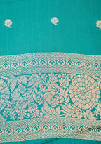 Emerald Green Mashroo Silk Saree with Zari Buti and Ornate Border