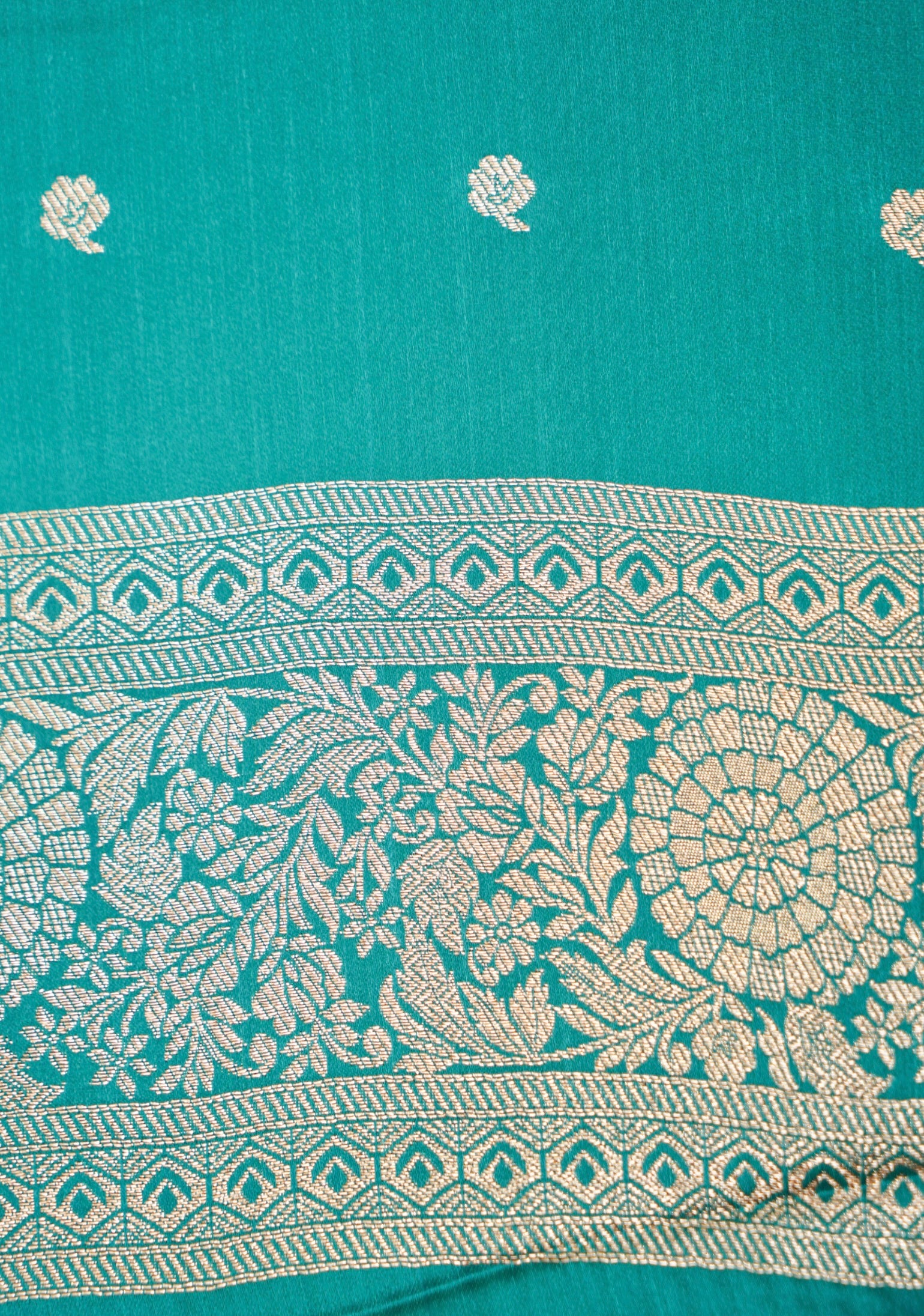 Emerald Green Mashroo Silk Saree with Zari Buti and Ornate Border