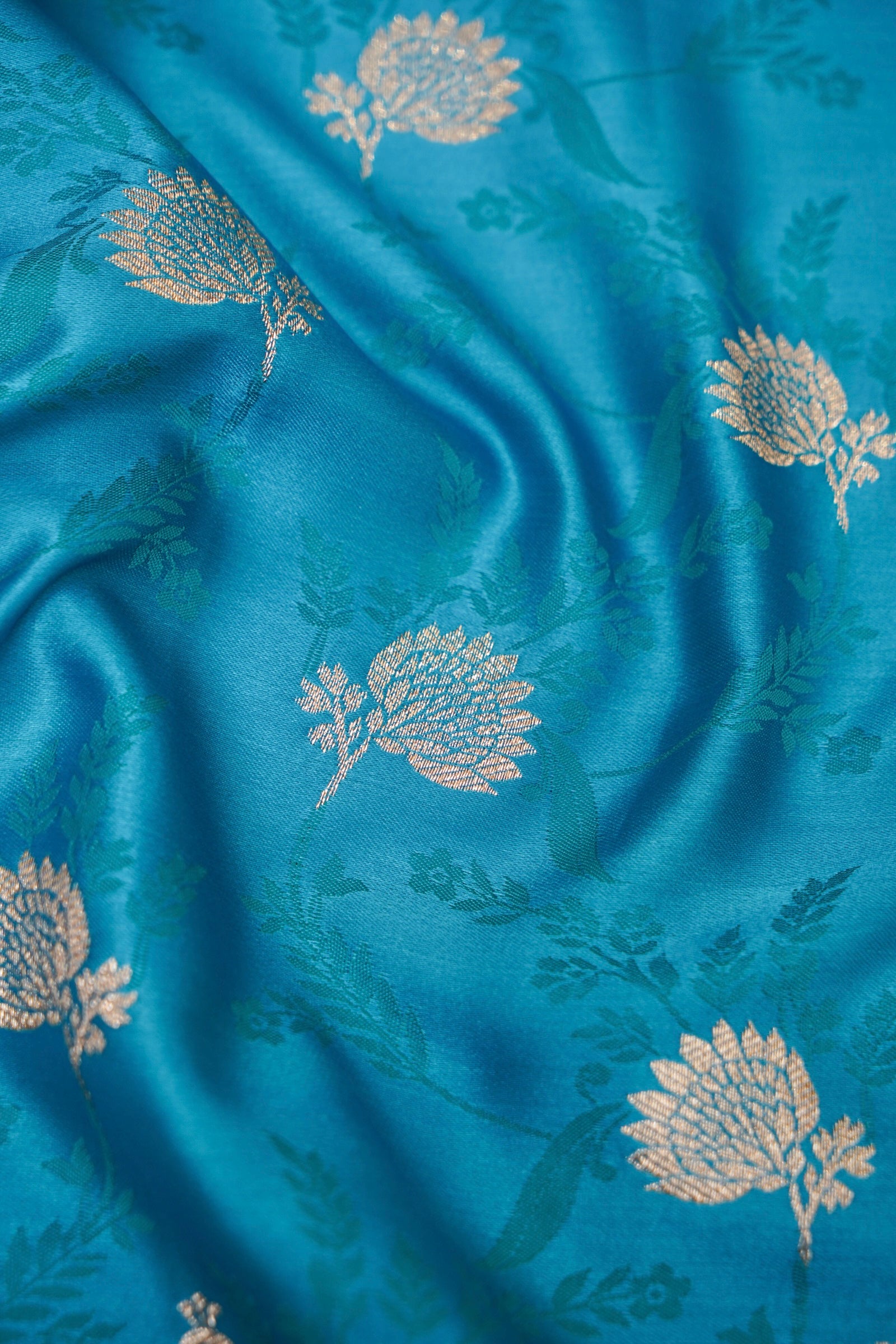 Steel Blue Mashroo Silk Saree with Zari Buti and Ornate Border