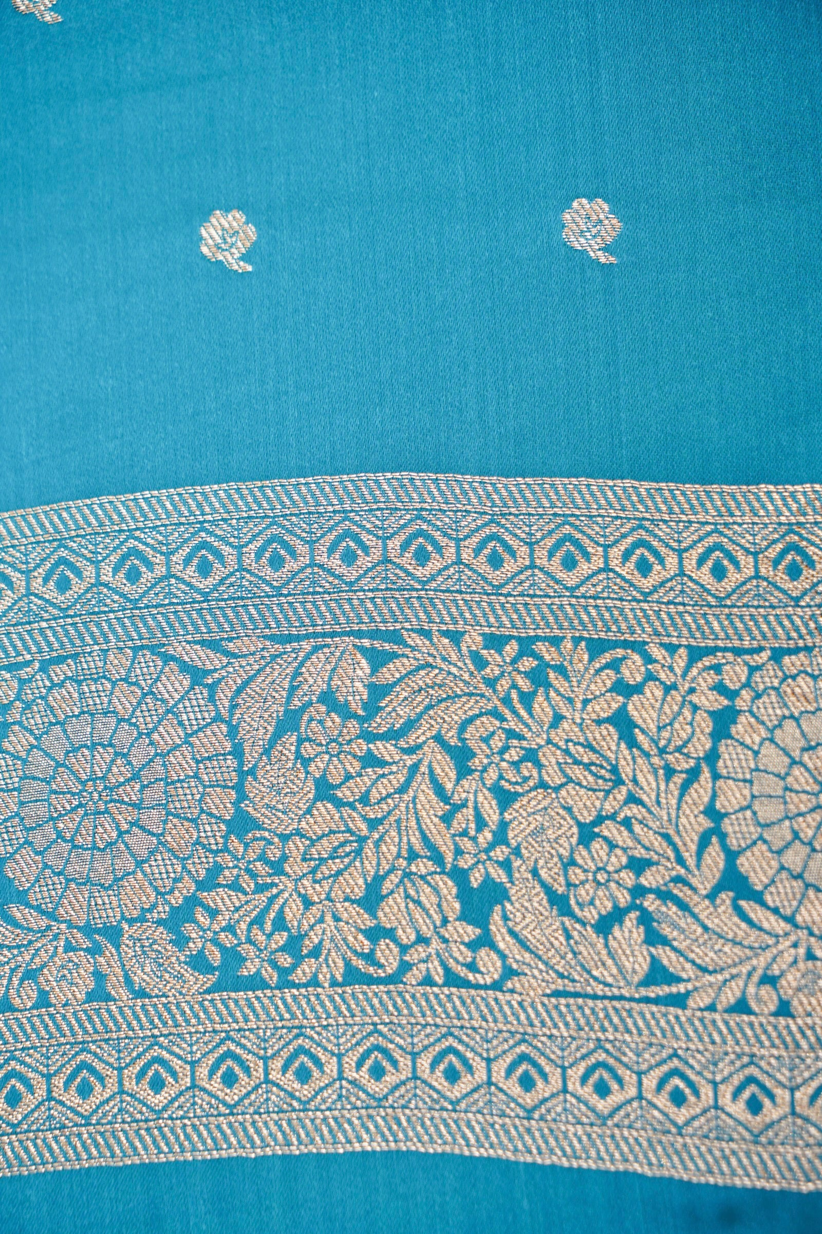 Steel Blue Mashroo Silk Saree with Zari Buti and Ornate Border