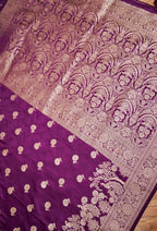 Wine Purple Mashroo Silk Saree with Floral Zari Weaving