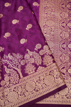 Wine Purple Mashroo Silk Saree with Floral Zari Weaving