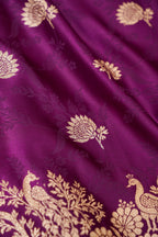 Wine Purple Mashroo Silk Saree with Floral Zari Weaving