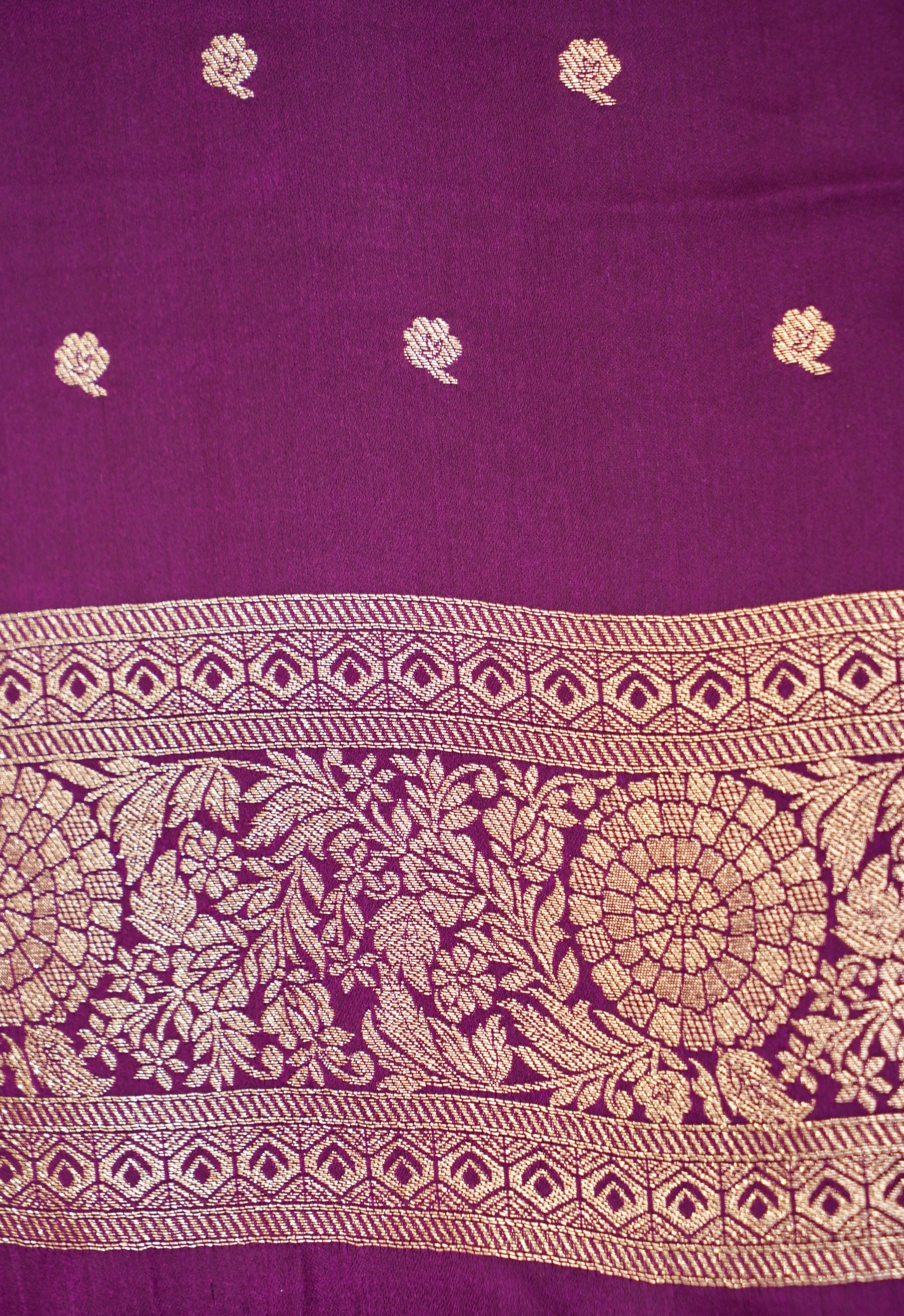 Wine Purple Mashroo Silk Saree with Floral Zari Weaving