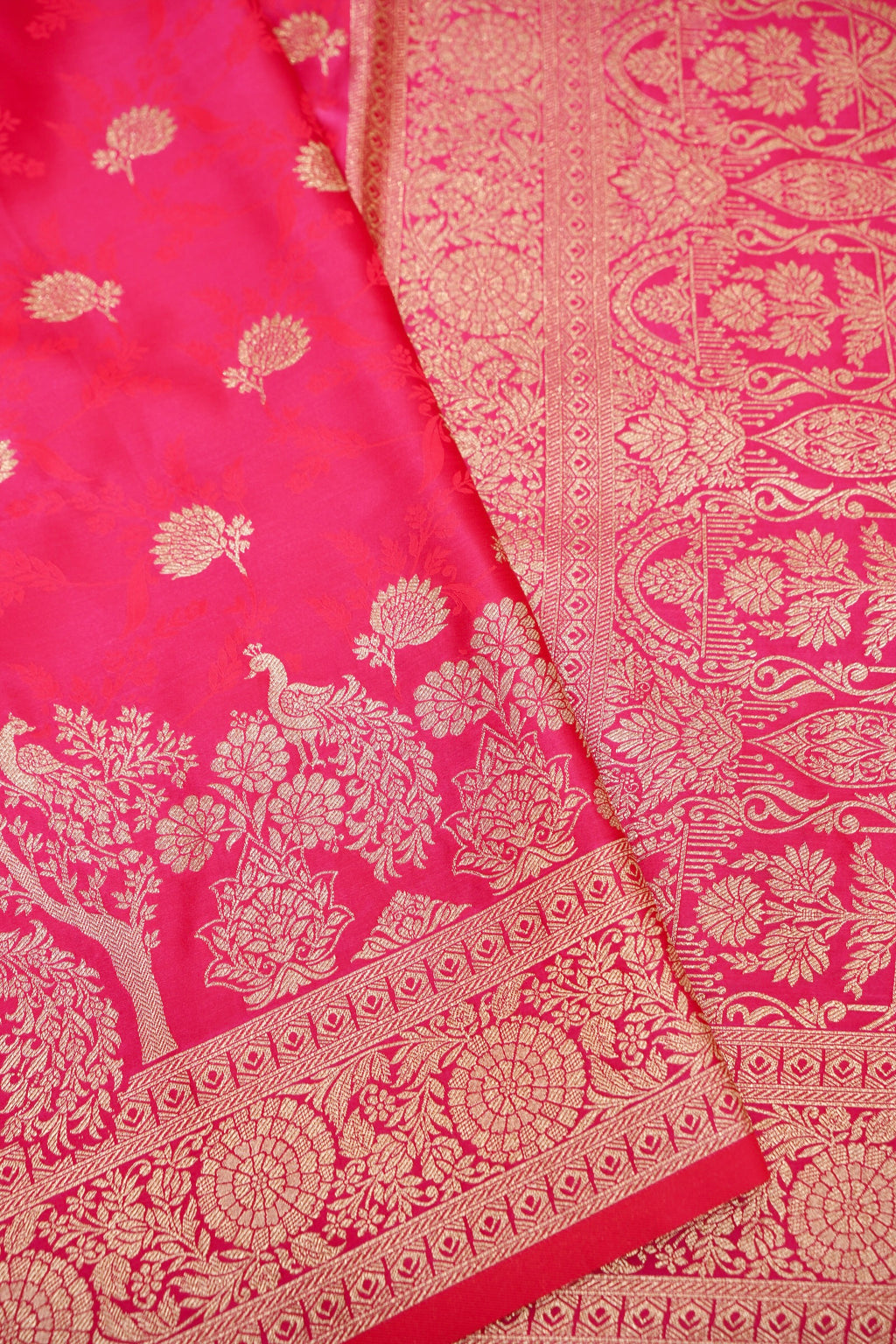 Rose Pink Mashroo Silk Saree with Zari Buti and Ornate Border