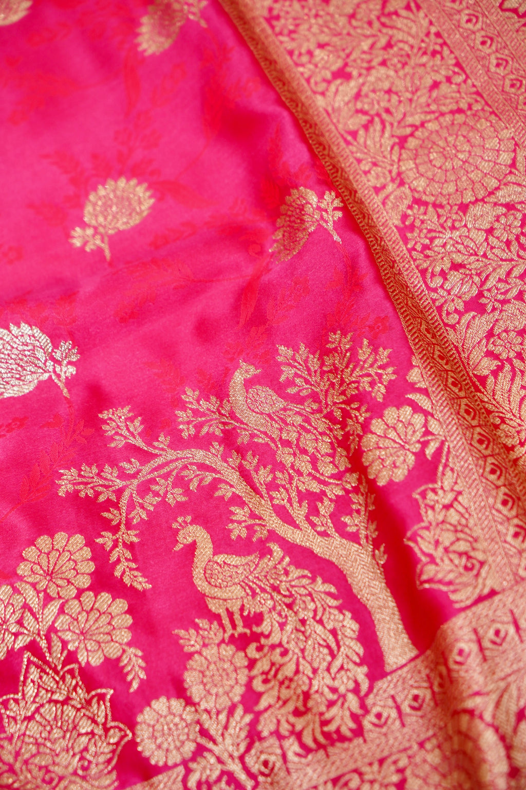 Rose Pink Mashroo Silk Saree with Zari Buti and Ornate Border