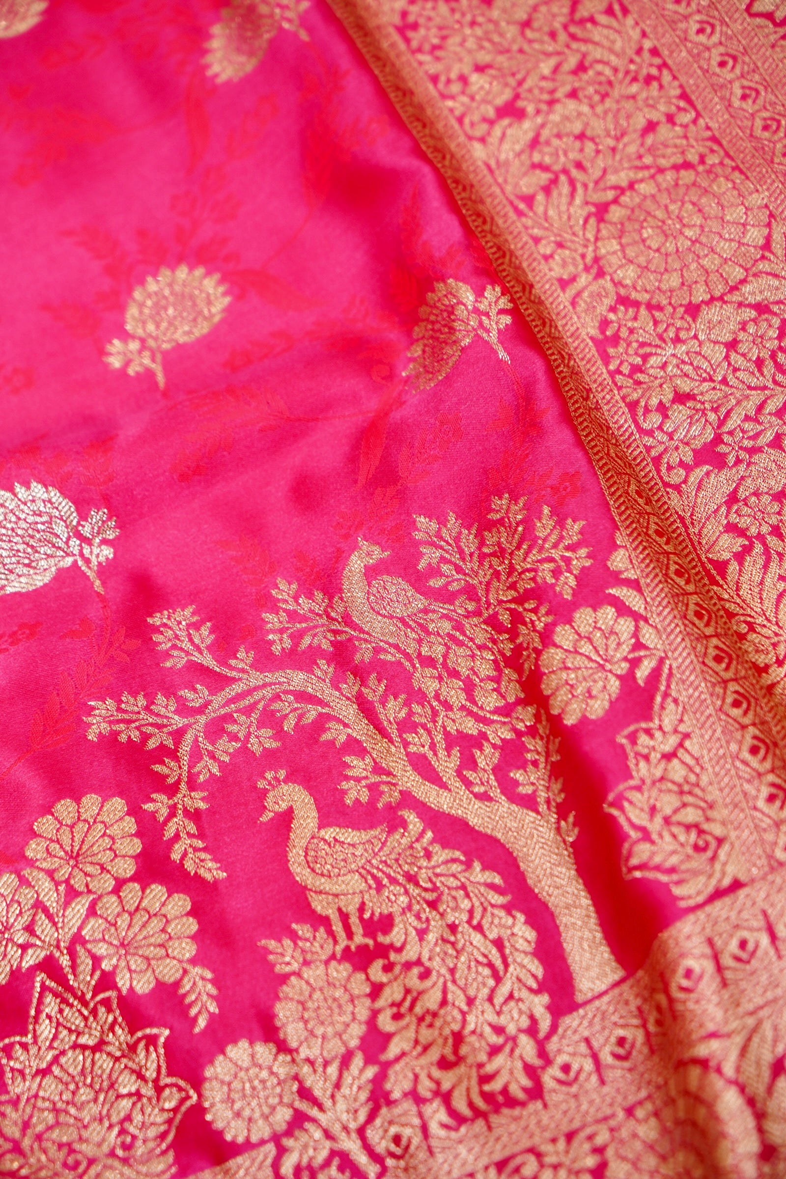 Rose Pink Mashroo Silk Saree with Zari Buti and Ornate Border