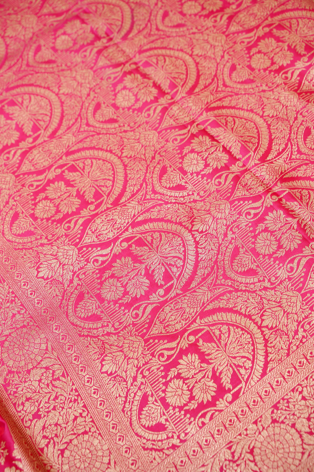 Rose Pink Mashroo Silk Saree with Zari Buti and Ornate Border