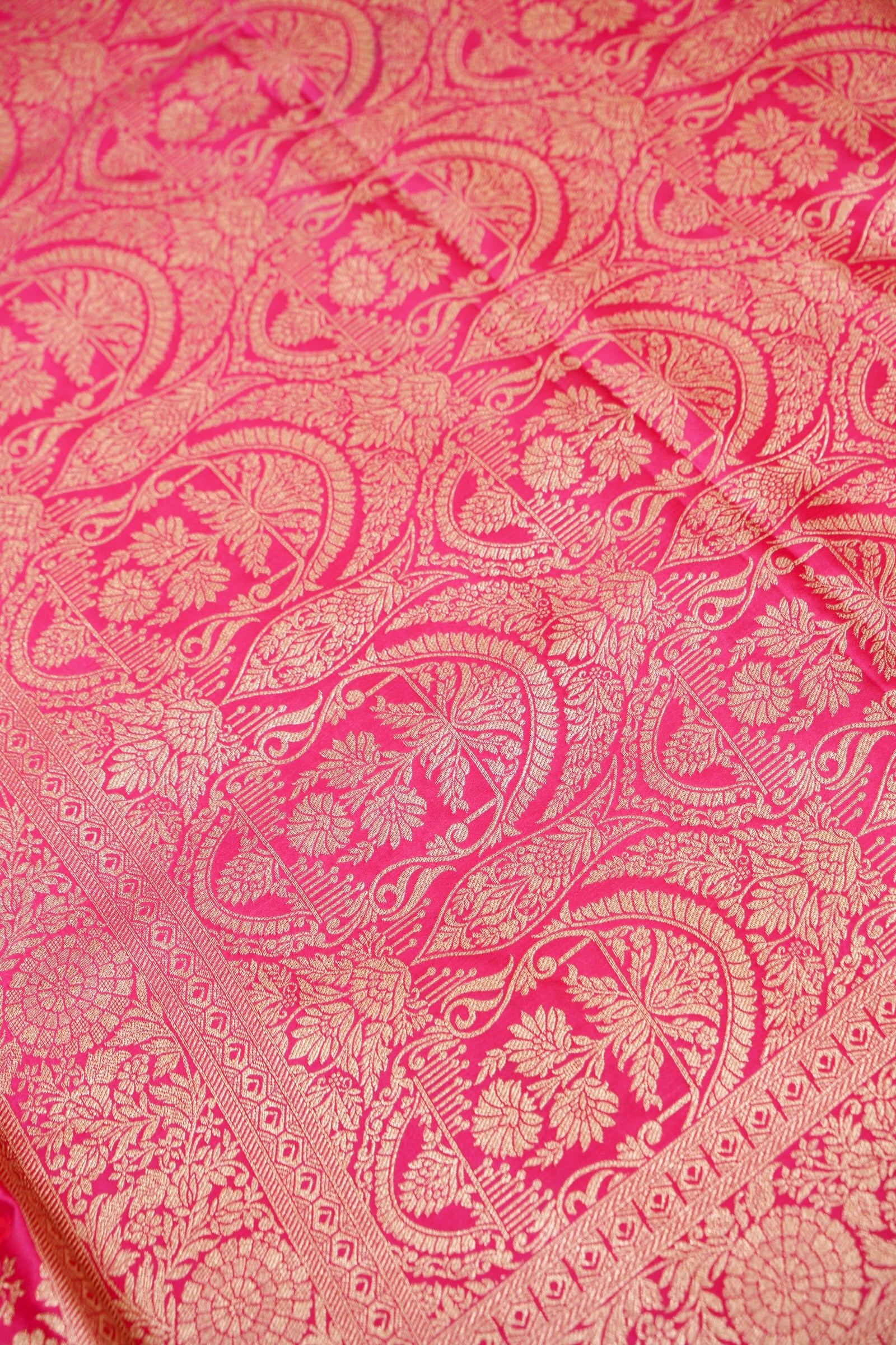 Rose Pink Mashroo Silk Saree with Zari Buti and Ornate Border