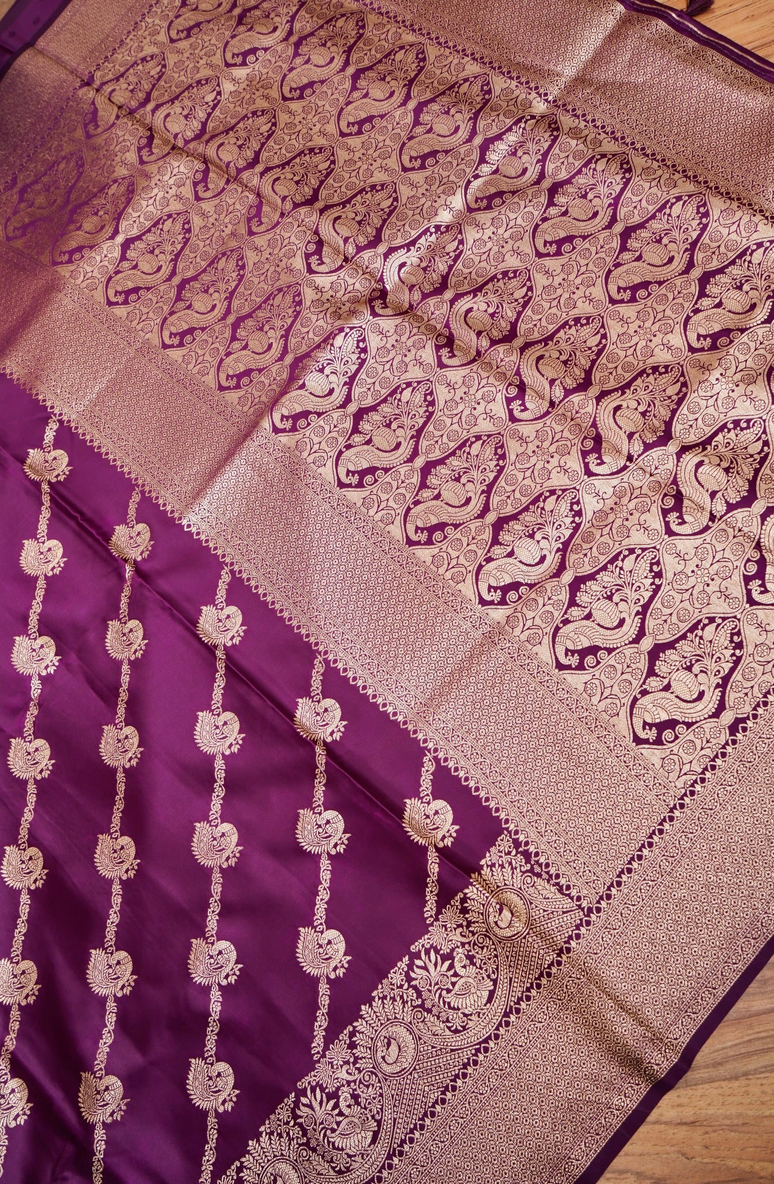 Deep Wine Purple Mashroo Silk Saree with Paisley Zari Weaving