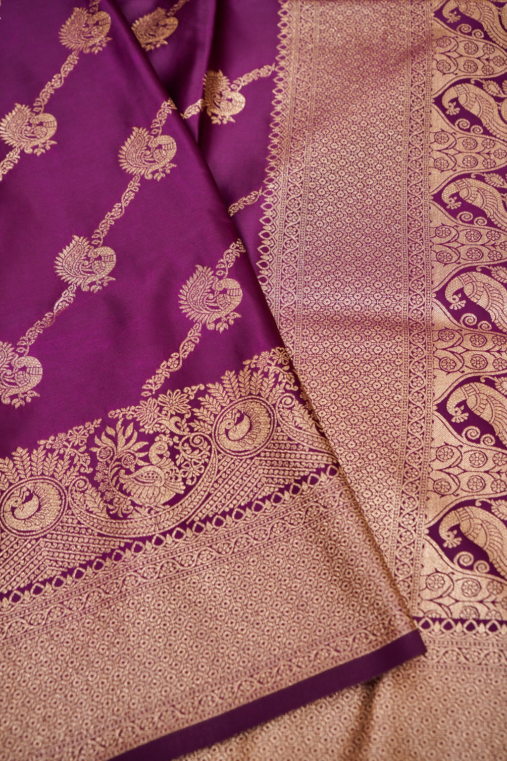 Deep Wine Purple Mashroo Silk Saree with Paisley Zari Weaving