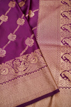 Deep Wine Purple Mashroo Silk Saree with Paisley Zari Weaving